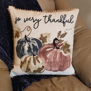 Thankful Decorative Pillow with Pumpkins